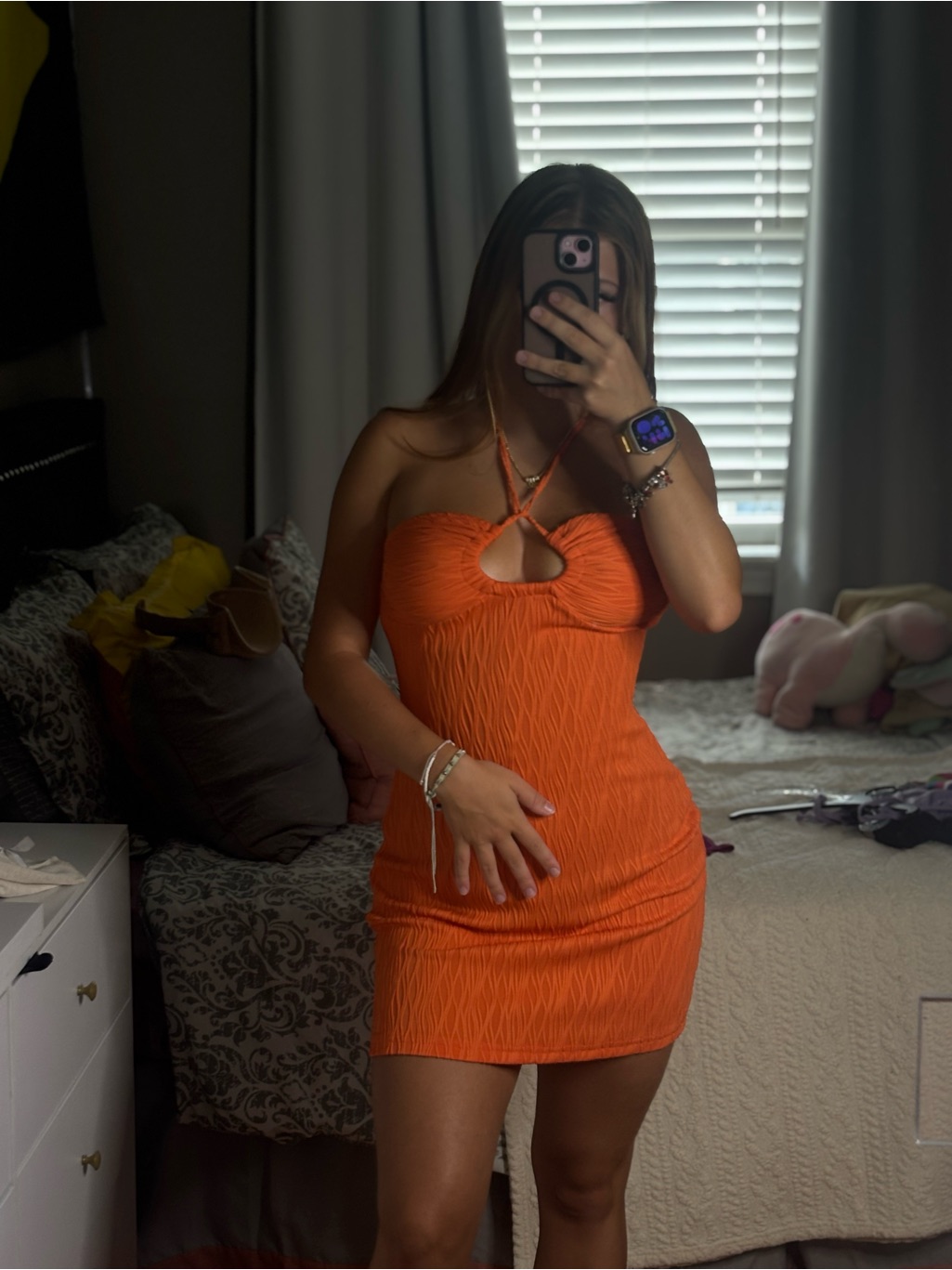 Dress Barn Bright Orange Halter Mini Dress